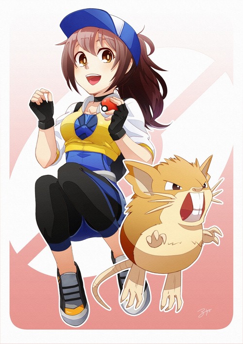 PokemonGO ポケモンGO 女トレーナー かわいい コラッタ・進化 画像 壁紙