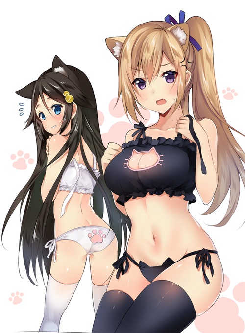 無彩限(むさいげん)のファントムワールド 猫ランジェリーを身につけた和泉玲奈と川神舞 画像 壁紙
