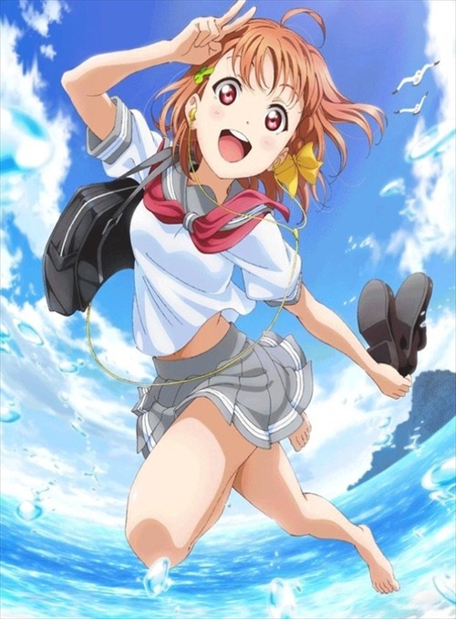 ラブライブサンシャイン aqours・アクア 高海千歌・たかみちか 制服・はだし ブルーレイジャケット 750 1018 画像 壁紙