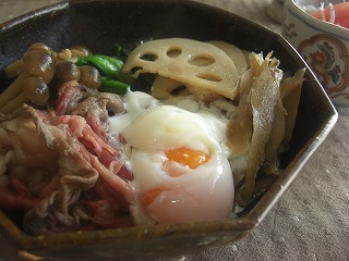根菜のすき焼き。 と献立。