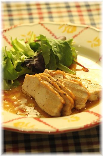 バター醤油の蒸し鶏。 と 献立。
