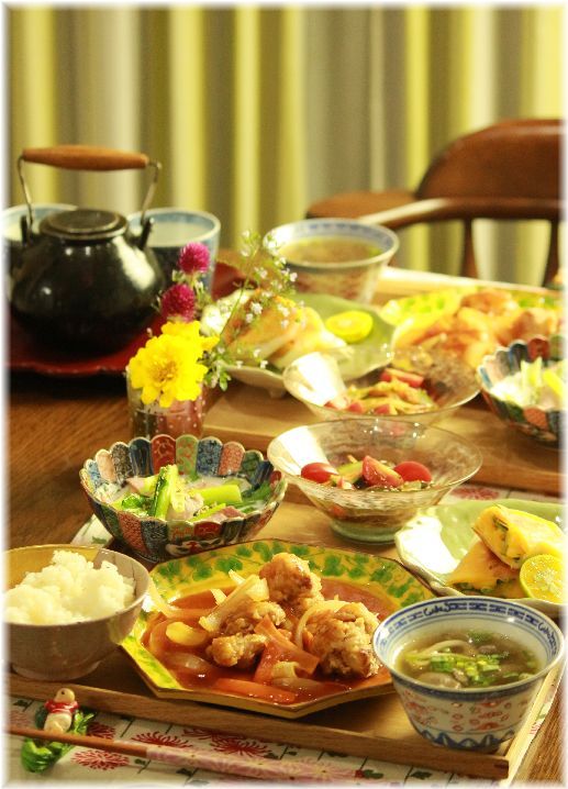 葱たまご焼き春巻き。 と 献立。