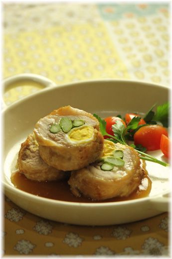 くるくる親子チキン。 と献立。