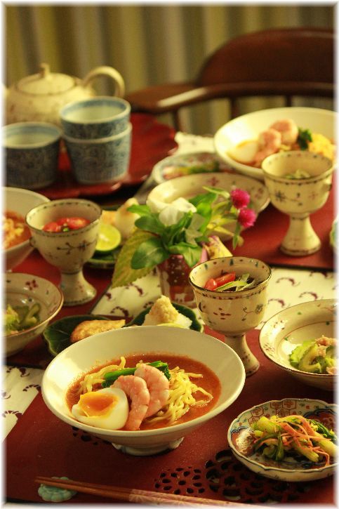 濃厚海老ラーメン。と 献立。