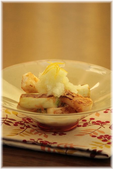 味噌焼き葱と焼き長芋の おろし和え。 と 献立。