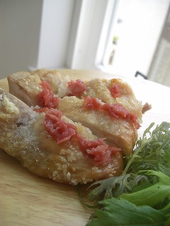 鶏の甘塩・梅焼き。 と献立。