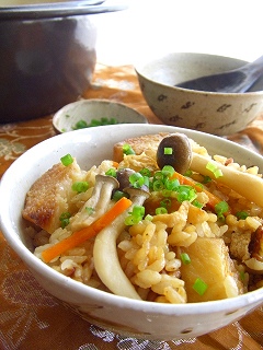 長芋ときのこの甘辛炊き込みご飯。