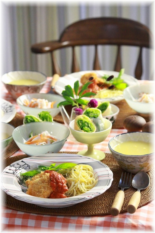 我が家のスパカツ。　の　献立。