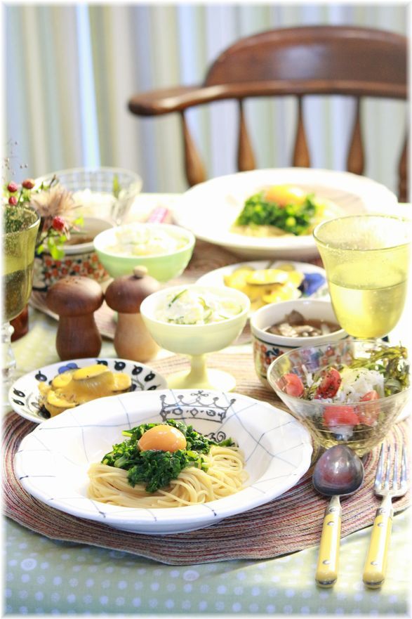 蕪の葉の バター醤油パスタ。 と 献立。と 今週のお買い物。