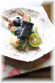 海苔巻き海老天ぷら。 と献立。