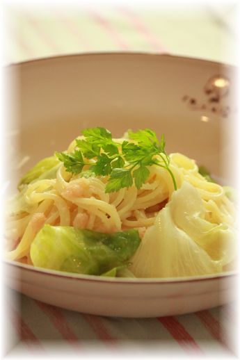 たらことレタスのパスタ と献立。