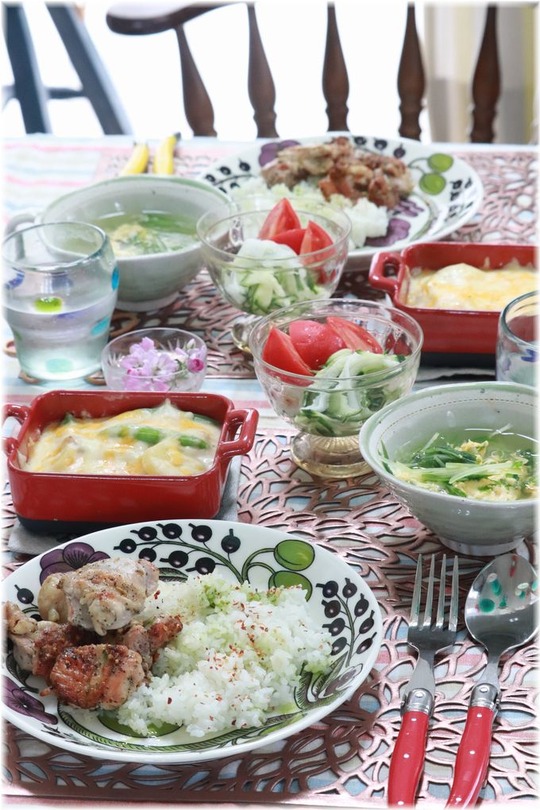 【レシピ・リンク】チキンのバジルソテーごはん。の　お昼ごはん。　と　お誕生日おめでとう。