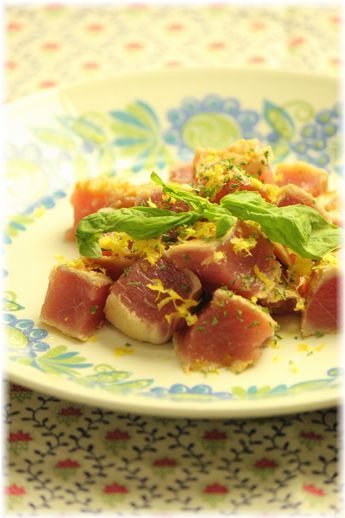 マグロの味噌バジルソテー。 と 献立。
