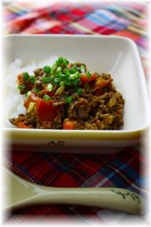トマトおかかカレー。 と献立。