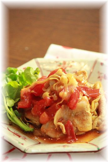 トマトと牛蒡の生姜焼き。 と献立。