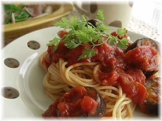 トマトカレーパスタ。 と献立。