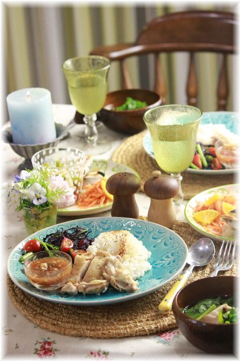 ハイナンライス風炊き込みご飯。と 献立。