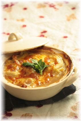 白菜と豚肉のおかかグラタン。 と献立。