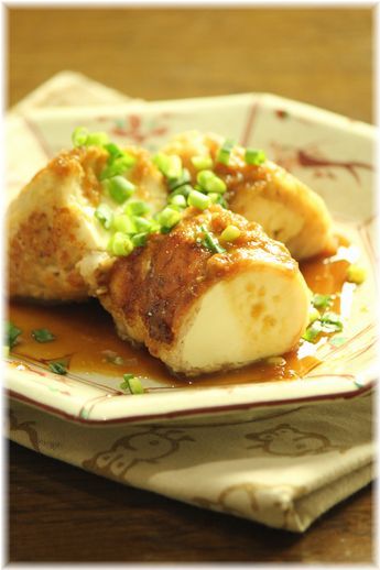 お豆腐巻の 味噌生姜焼き。 と献立。