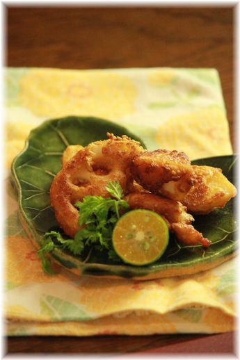 蓮根と長芋の甘辛胡麻揚げ。 と献立。