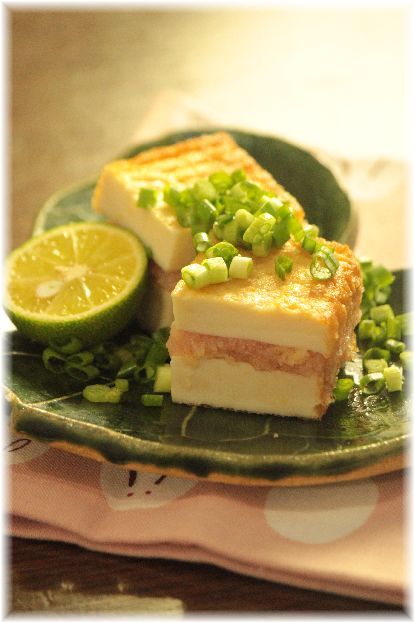 たらこ生姜の 胡麻厚揚げ焼き。 と 献立。