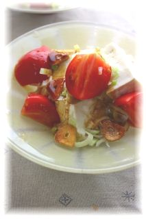 葱トマトにんにくの冷奴。 と献立。