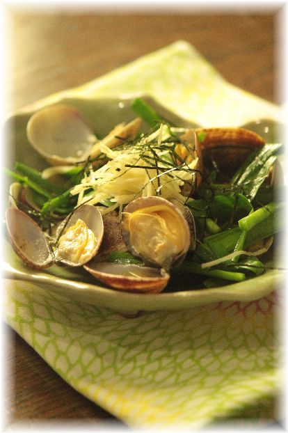 ニラ海苔あさり。 と 献立。
