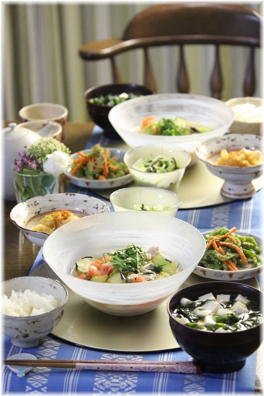 【レシピ】茄子と豚肉の冷たい香味揚げびたし。と　献立。と　嫌な顔して宿題。