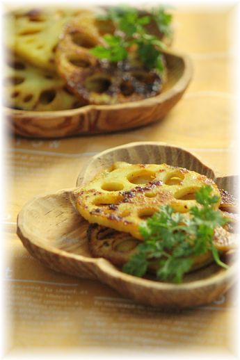 蓮根のはちみつカレーソテー。 と朝ごはん。
