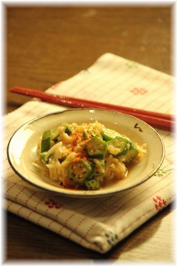 長芋とオクラの香味キンピラ。 と 献立。