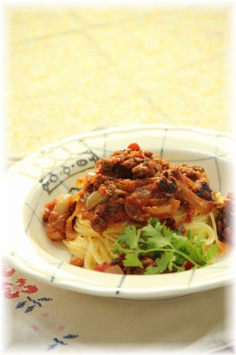 焼き醤油トマトパスタ。 と献立。