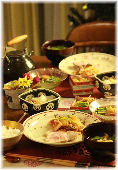 ゆで豚とキムチ。と 献立。