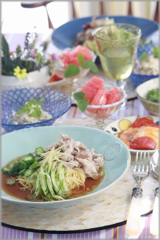  【レシピ】豚しゃぶのさっぱり冷たいスープパスタ。と　献立。と届かぬ想い。