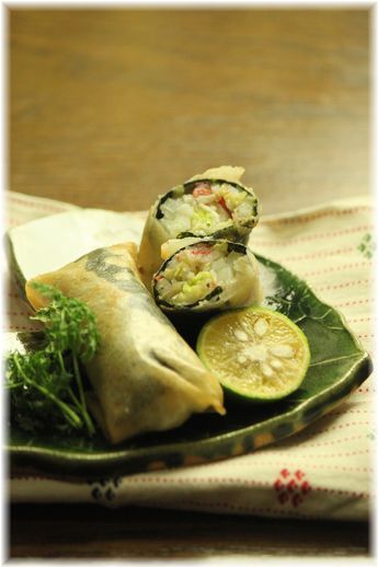 白菜と生姜の海苔春巻き。 と 献立。