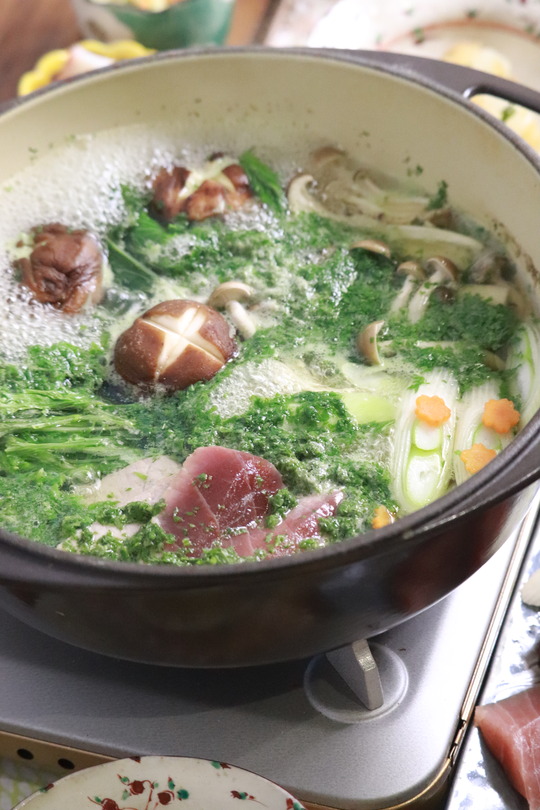 【レシピ】大葉白だし　の　大葉鍋。　と　献立。