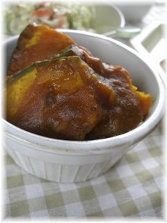 かぼちゃのケチャップカレー煮。 と献立。