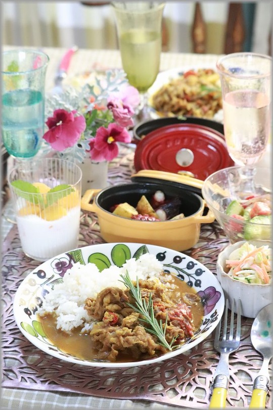 【献立】JAMMINのカレー。と　献立。　と　紫陽花と背比べ。