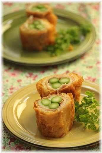 アスパラの生ハムチーズフリッター。と 献立。