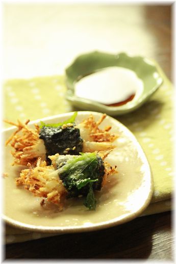 長芋と生姜のいがいが揚げ。 と献立。