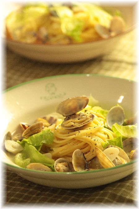 あさりとレタスの スープパスタ。 と 献立。