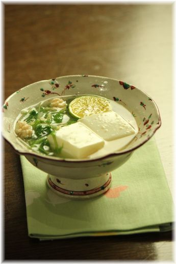 お豆腐のたらこ生姜煮。 と 献立。