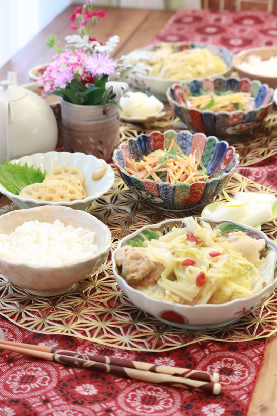 【レシピ】いかくん入り　白菜とろとろサムゲタン。と　献立。