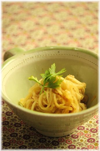 蒸し大根のツナ醤油サラダ。と 献立。