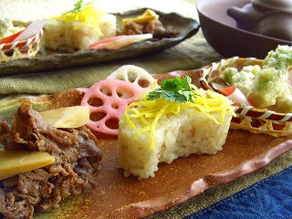 ウドと山葵の炊き込みごはん で ワンプレート♪