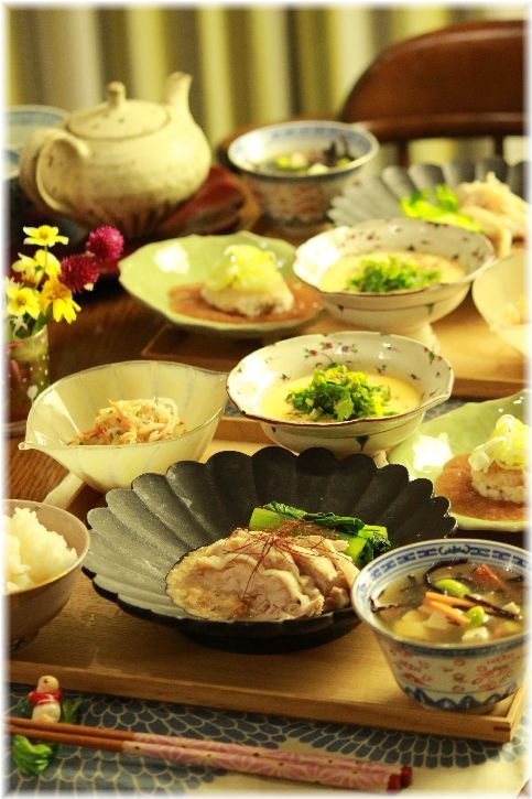 茹で鶏バンバンジー。 と 献立。