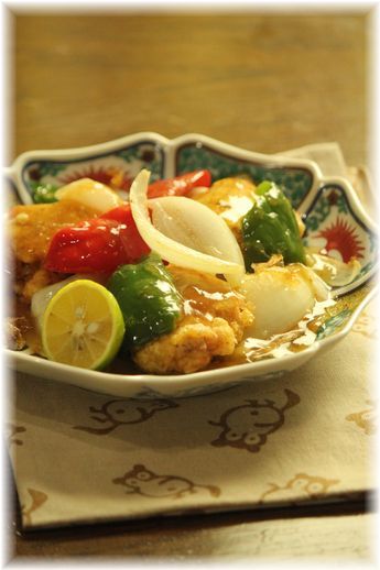 おかか生姜の酢豚。 と献立。