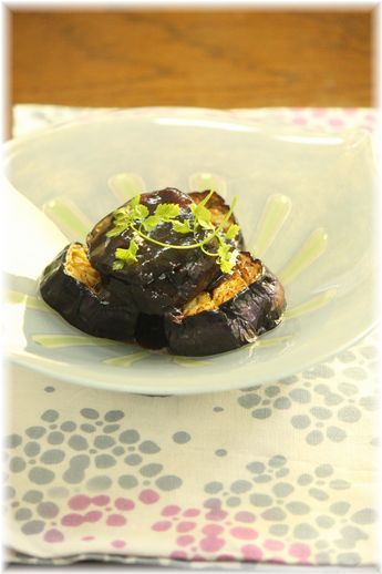 焼きナスの、わさび味噌だれ。 と献立。