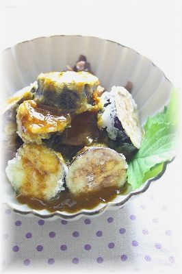 カリカリとろとろ 茄子 の カレーあんかけ。 と献立。