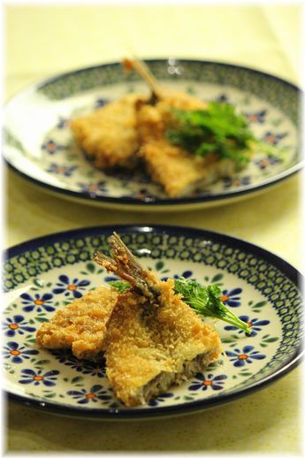 生姜醤油の いわしフライ。 と献立。