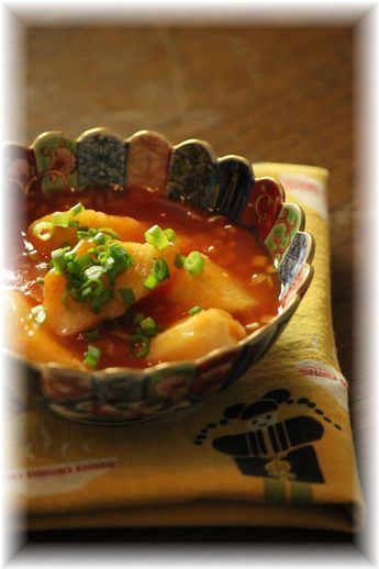 長芋のチリソース。 と献立。